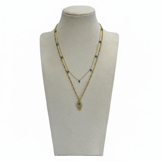 Blue Evil Eye Double Chain Necklace