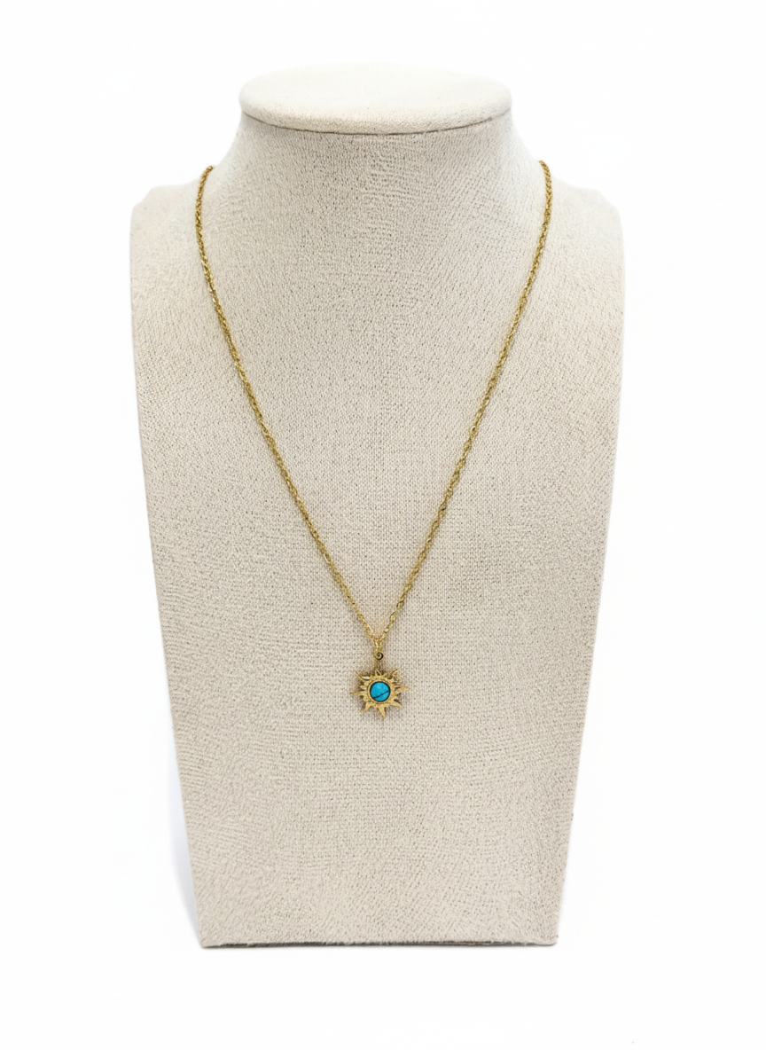 Blue Flower Stone Necklace