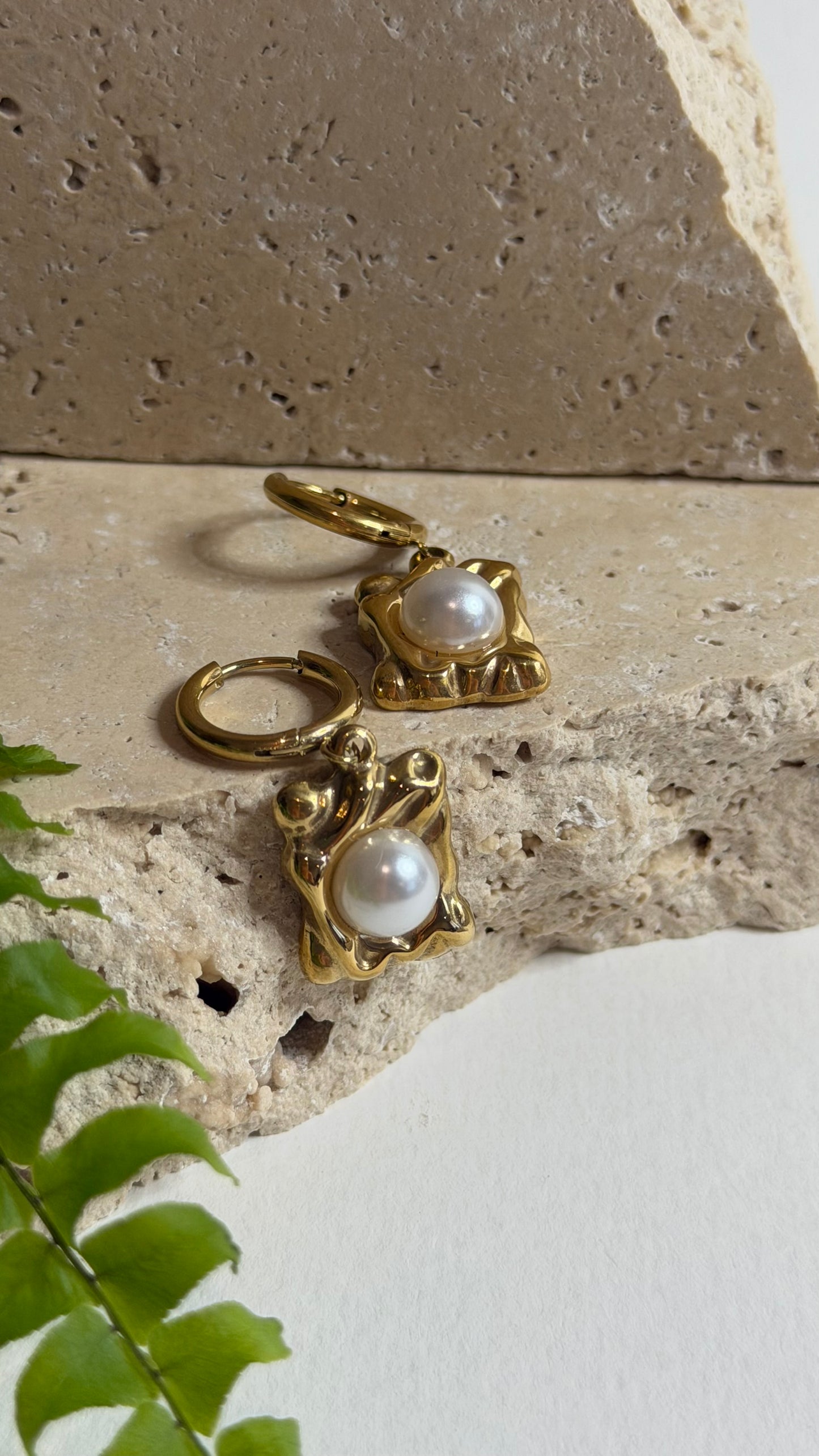 Rectangular Pearl Hoop Earrings