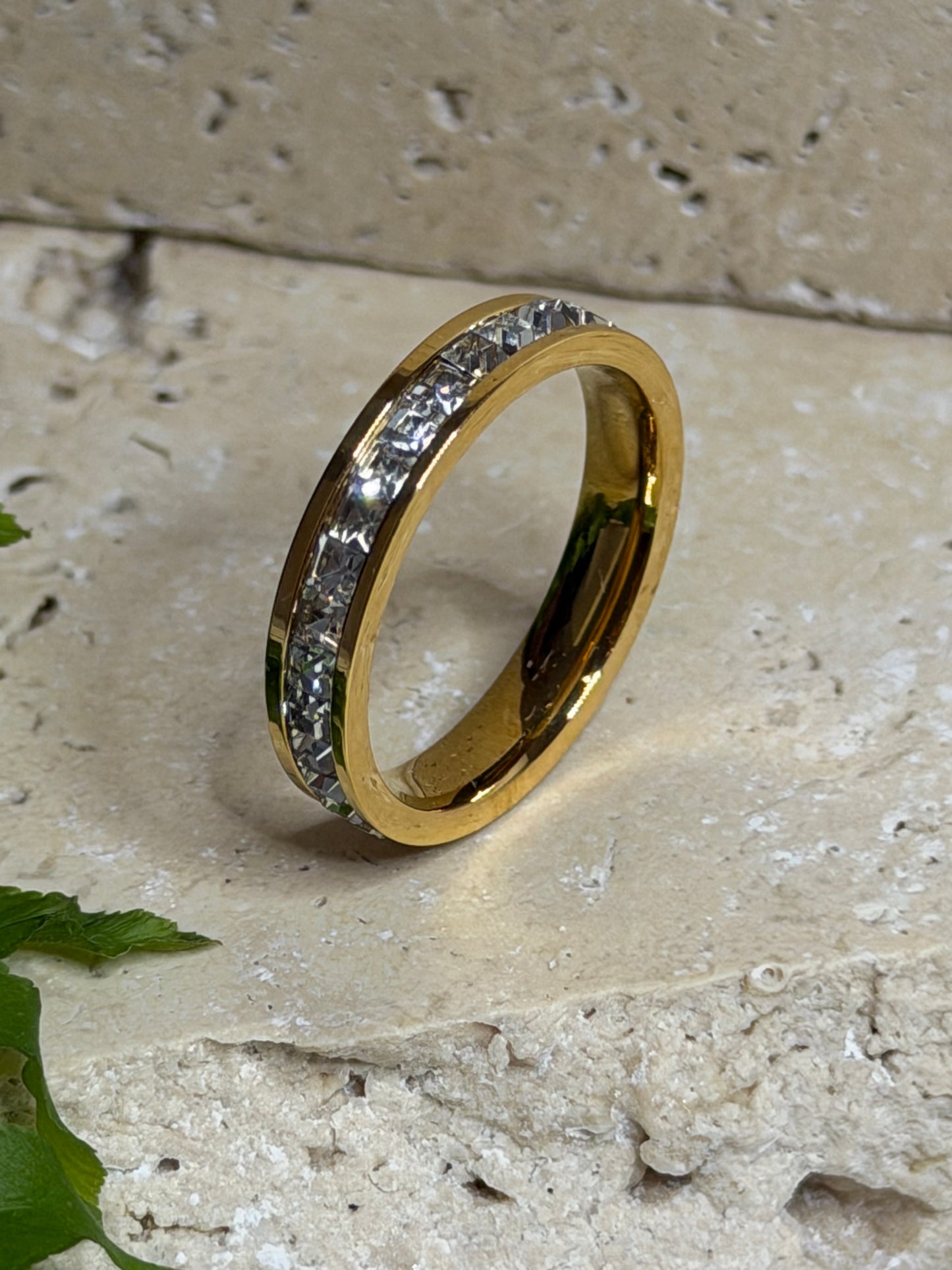 Geometric Gold CZ Ring