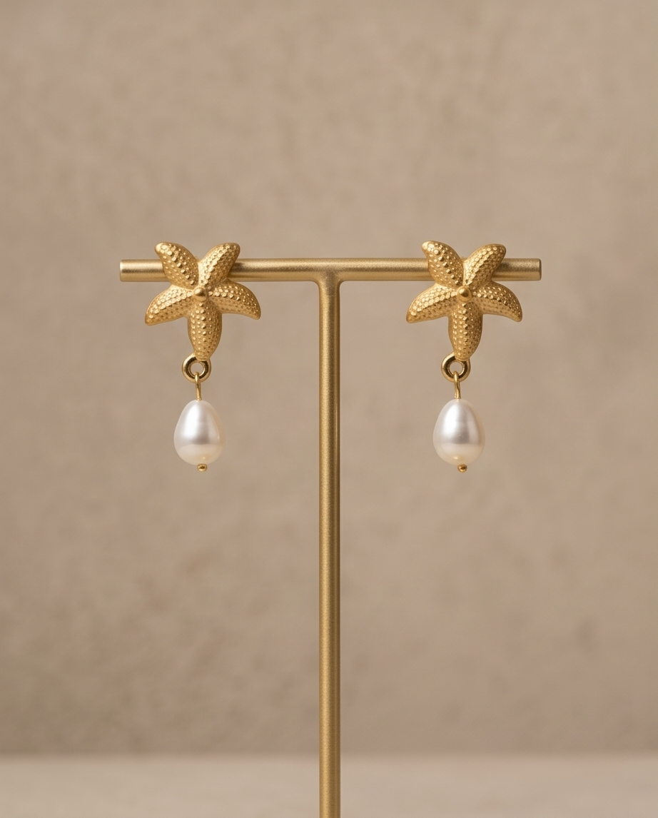 Starfish Pearl Drop Earrings