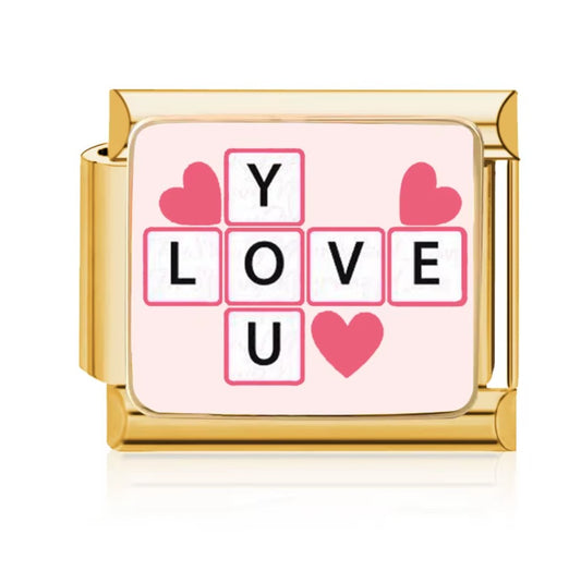 Silver Love You Crossword Italian Charm Bracelet