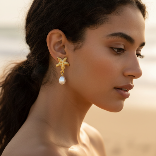 Starfish Pearl Drop Earrings