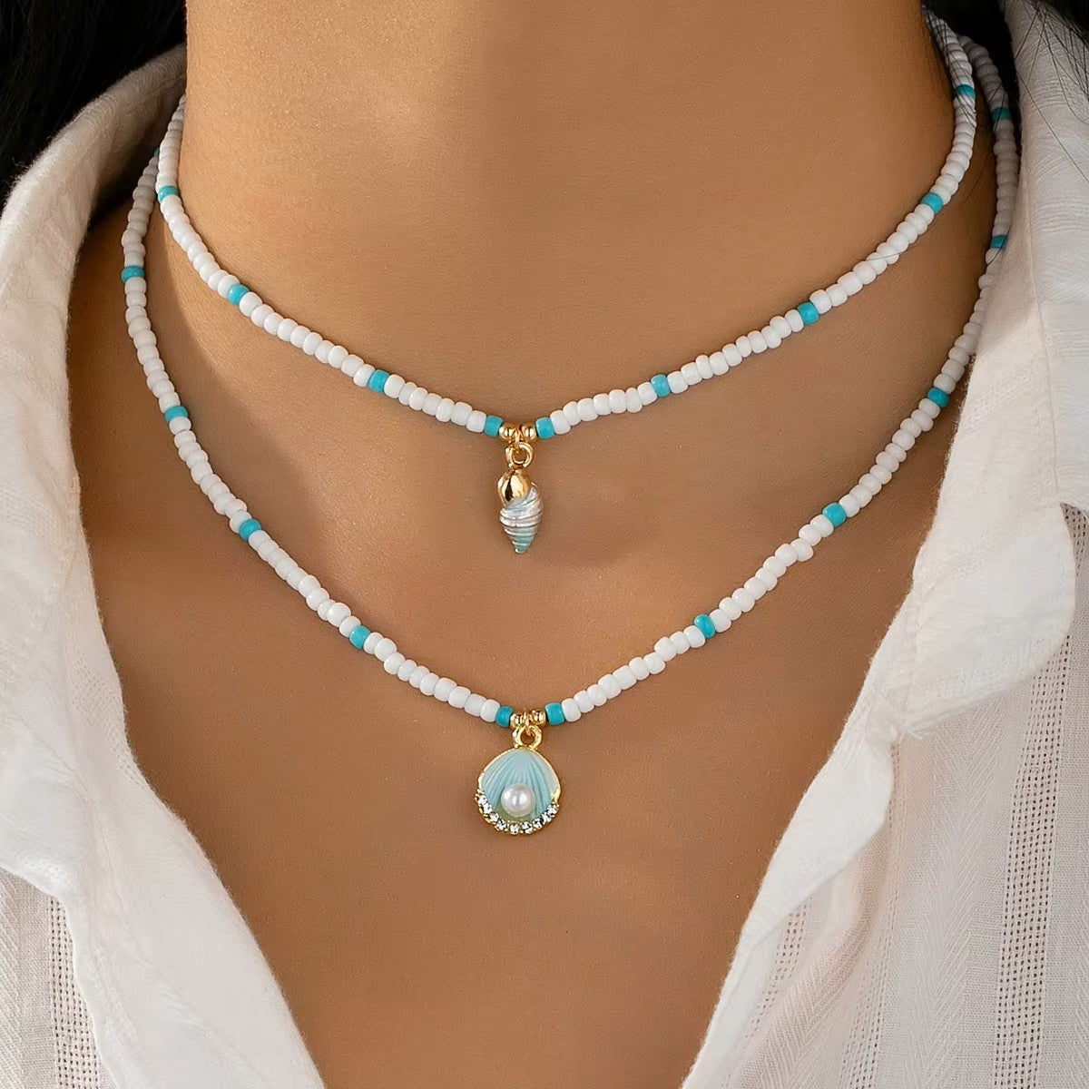 Boho Double Shell & Seashell Necklace