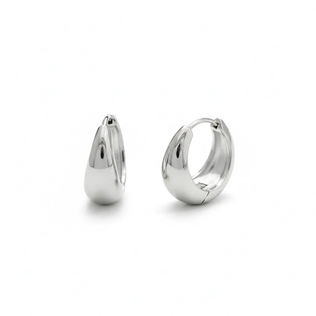 Silver 12mm C Shape Hoop Earrings