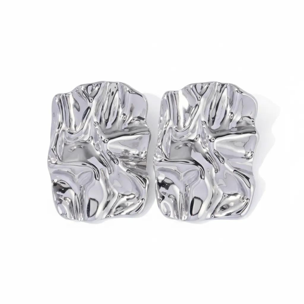 Pressed Gold Rectangular Earrings