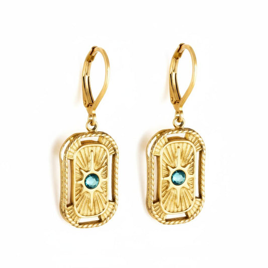 Blue Stone Hoop Earrings Silver