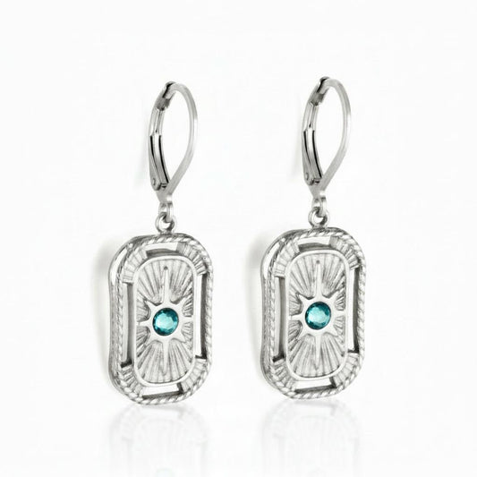 Blue Stone Hoop Earrings