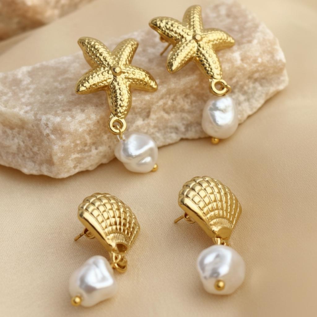 Seashell Pearl Drop Earring