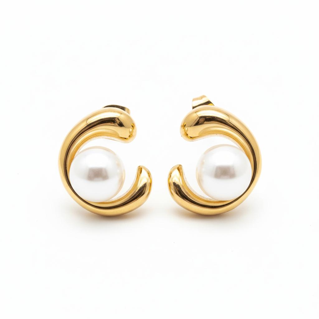 Half Circle Pearl Earrings