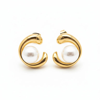 Half Circle Pearl Earrings