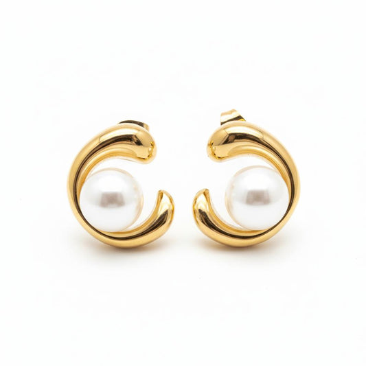 Half Circle Pearl Earrings