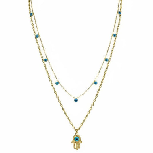 Blue Evil Eye Double Chain Necklace