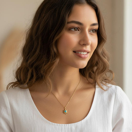 Blue Flower Stone Necklace