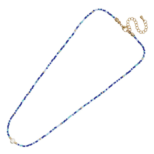 Boho Navy Blue Bead & Pearl Necklace
