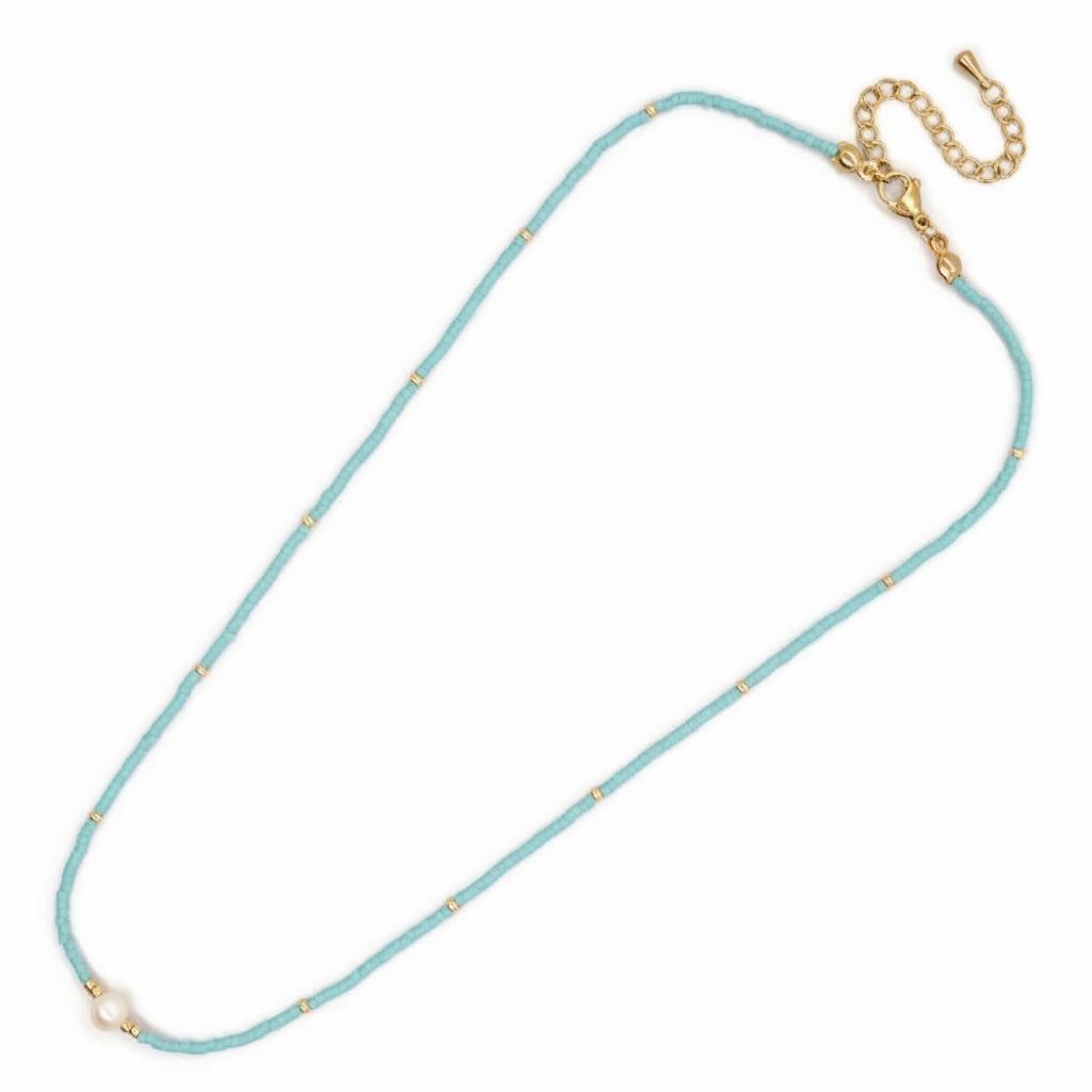 Boho Teal Bead & Pearl Necklace