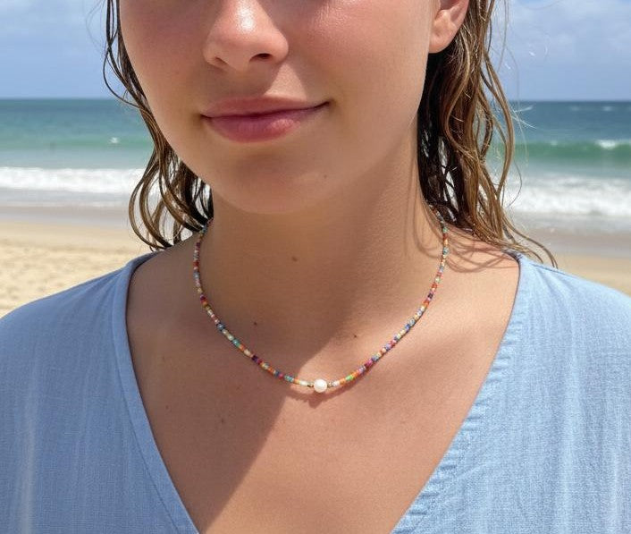 Boho Rainbow & Pearl Necklace