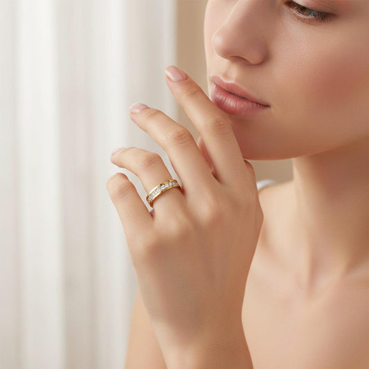 Geometric Gold CZ Ring