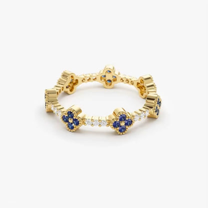 Gold Clover Ring Blue