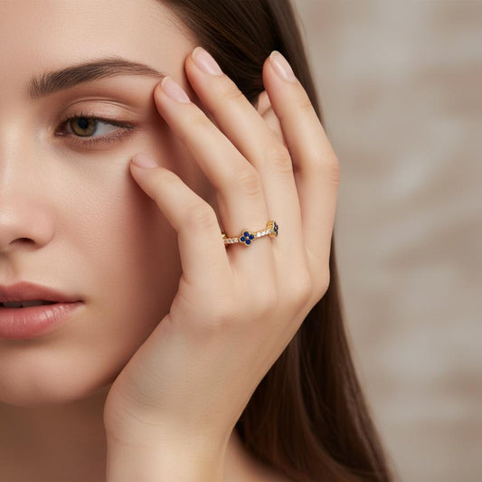 Gold Clover Ring Blue