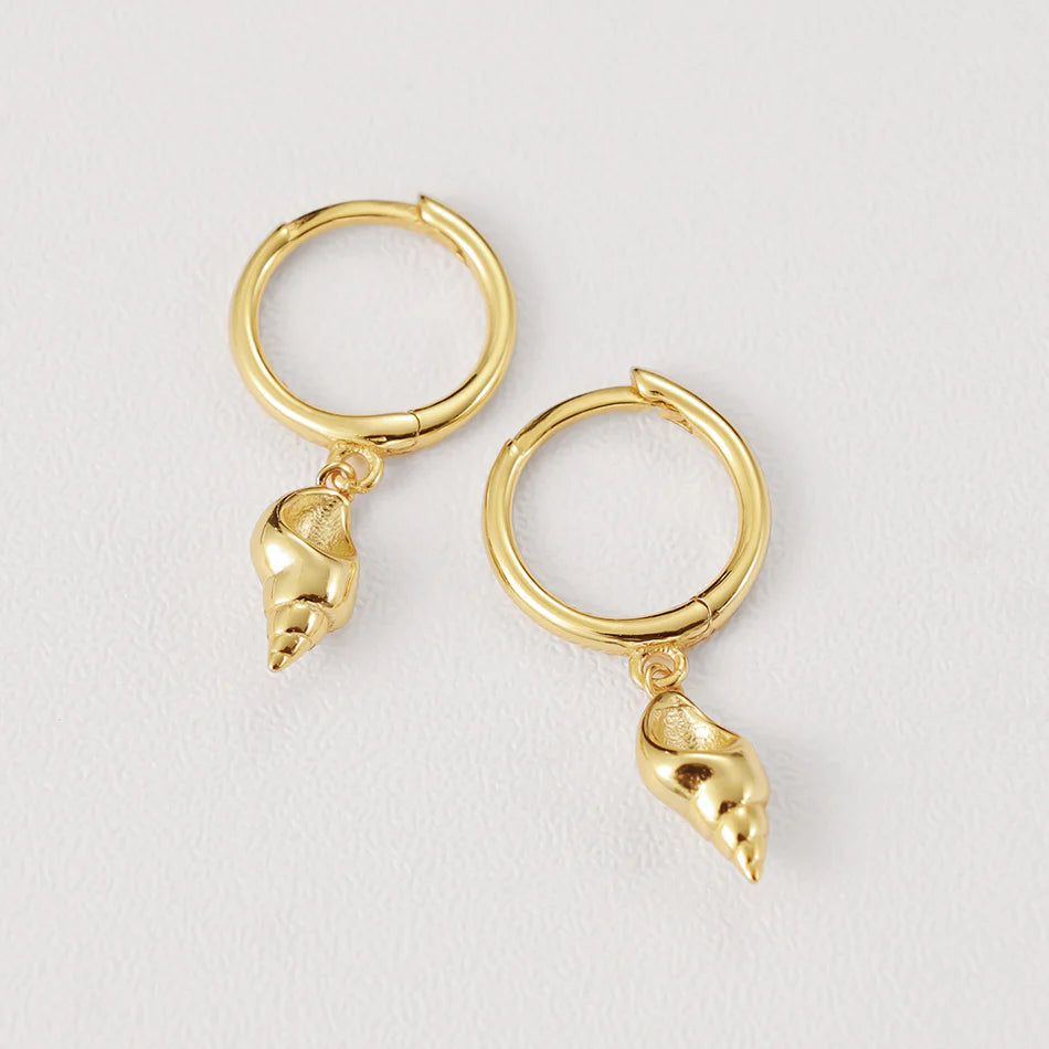 Conch Shell Drop Hoop Earrings