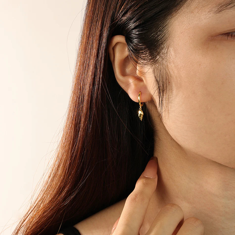 Conch Shell Drop Hoop Earrings