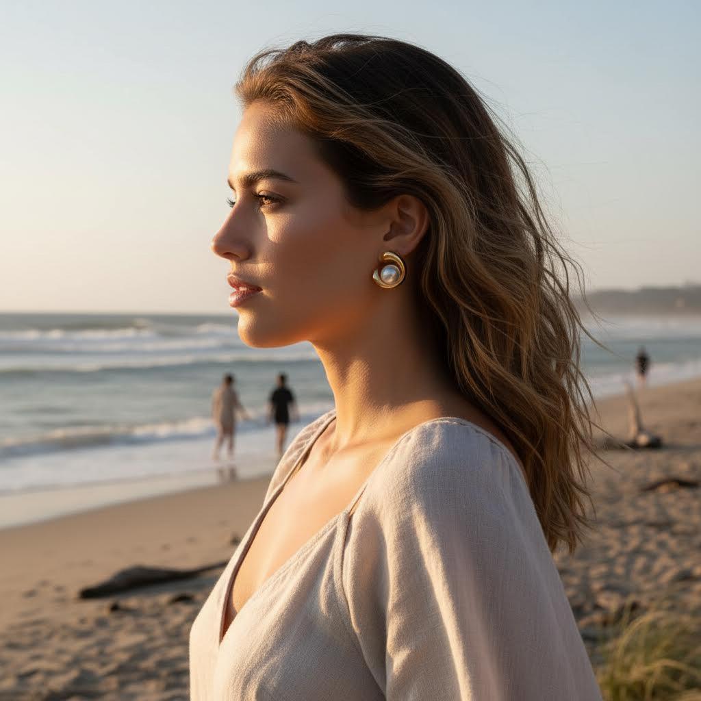 Half Circle Pearl Earrings