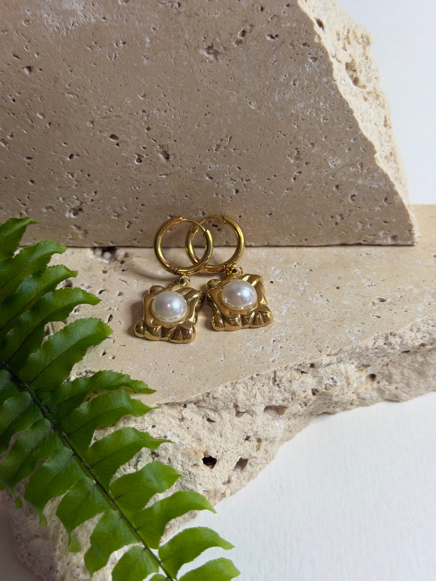 Rectangular Pearl Hoop Earrings