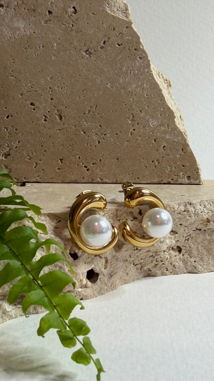 Half Circle Pearl Earrings