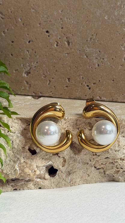 Half Circle Pearl Earrings