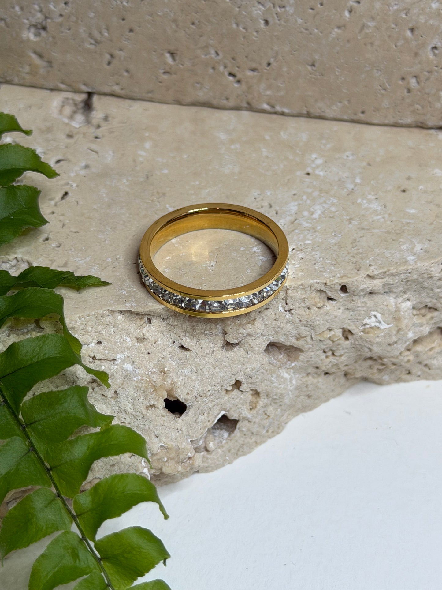 Geometric Gold CZ Ring