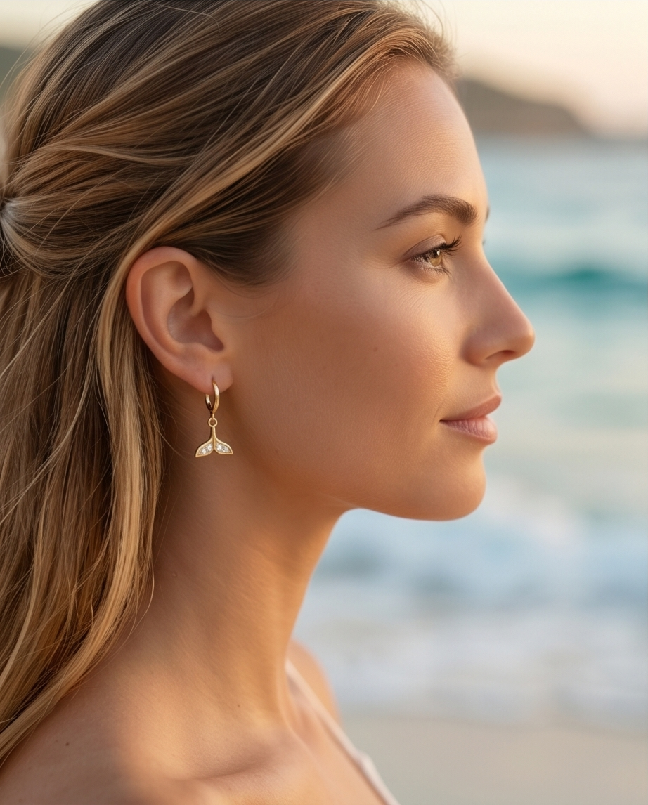 Fishtail Drop Hoop Earrings