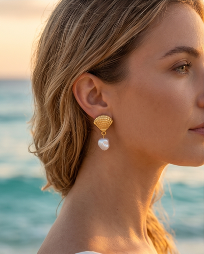 Shell Pearl Drop Earring