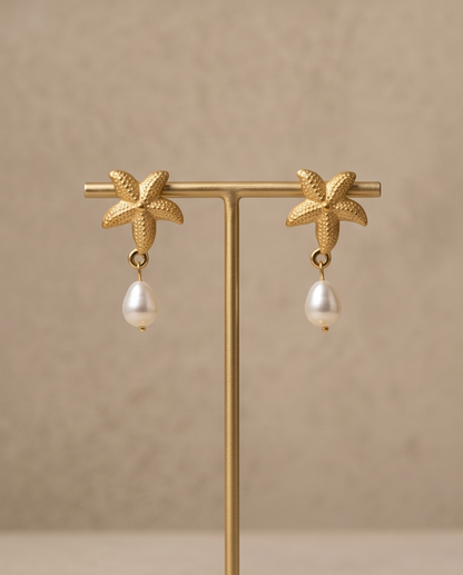 Starfish Pearl Drop Earrings