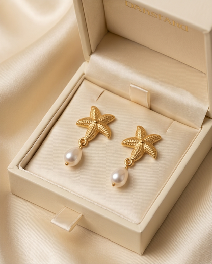 Starfish Pearl Drop Earrings