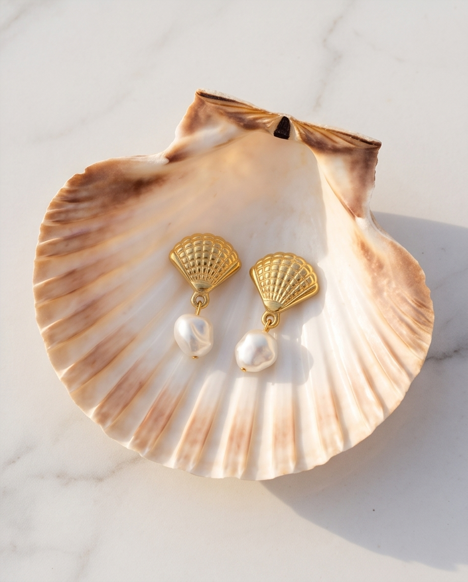Shell Pearl Drop Earring