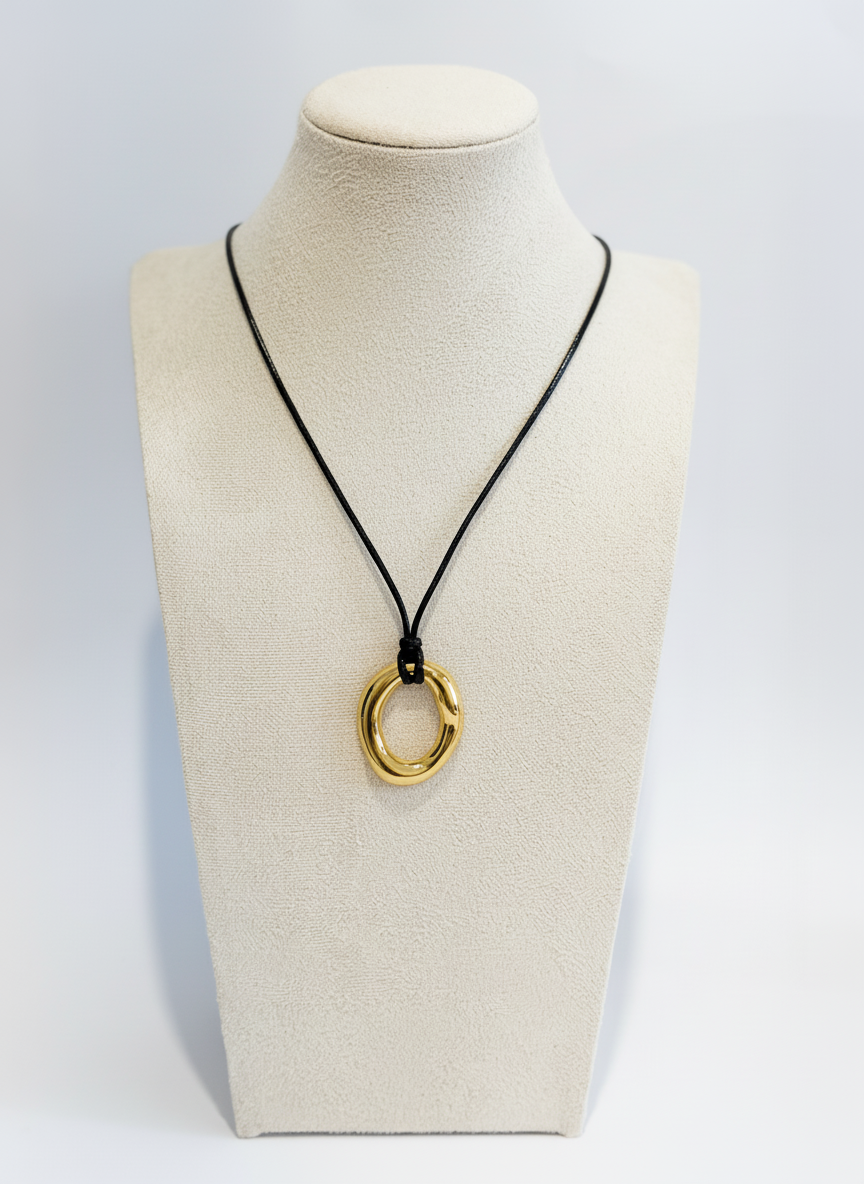 Irregular Pendant with Wax Cord Necklace