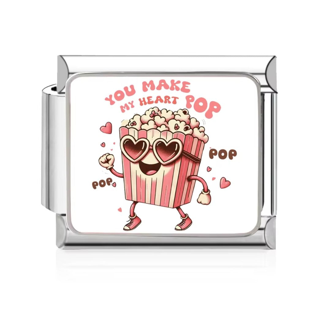 Silver You Make My Heart Pop Italian Charm Bracelet