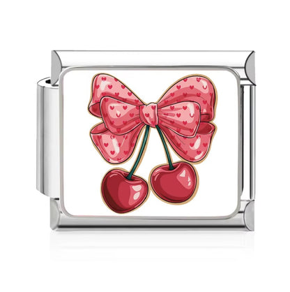 Gold Bow & Cherries Italian Charm Bracelet