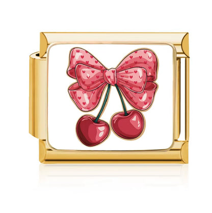 Gold Bow & Cherries Italian Charm Bracelet