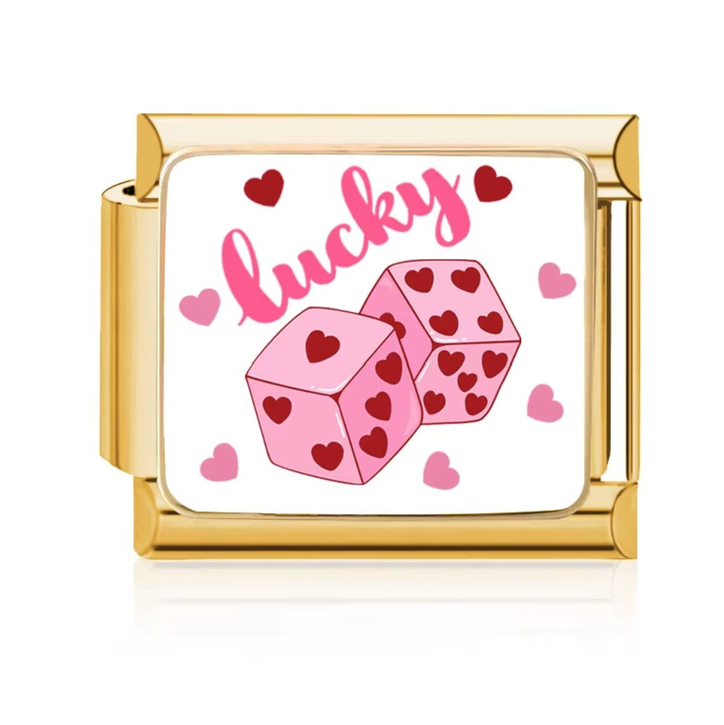 Gold Lucky Dice Italian Charm Bracelet