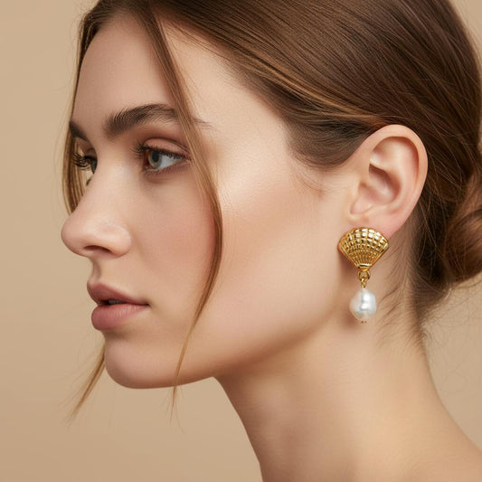 Seashell Pearl Drop Earring