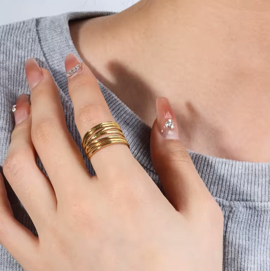 Multi Layer Band Silver Ring