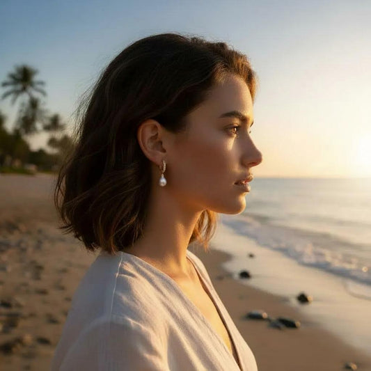 Pearl Hoop & White CZ Earrings