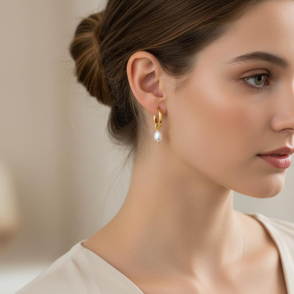 Pearl Huggie Hoop Earrings