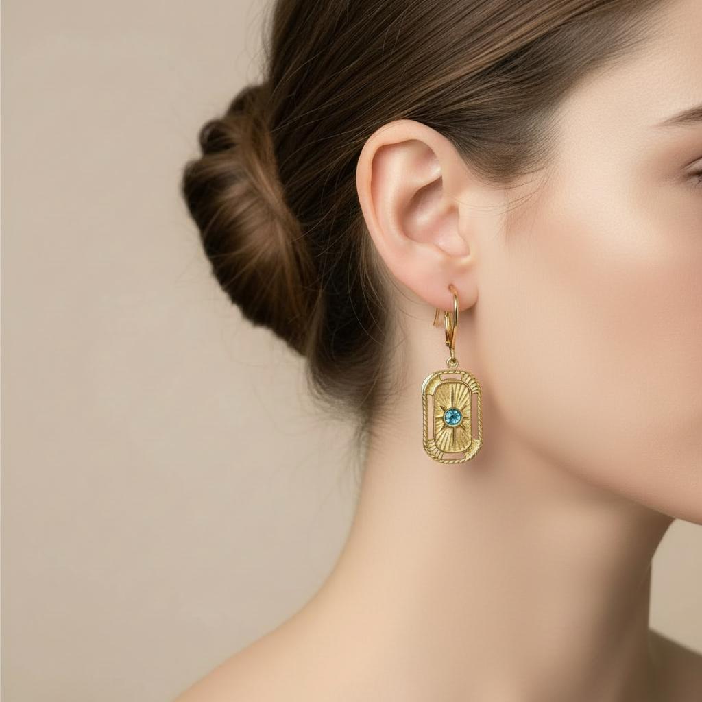 Blue Stone Hoop Earrings