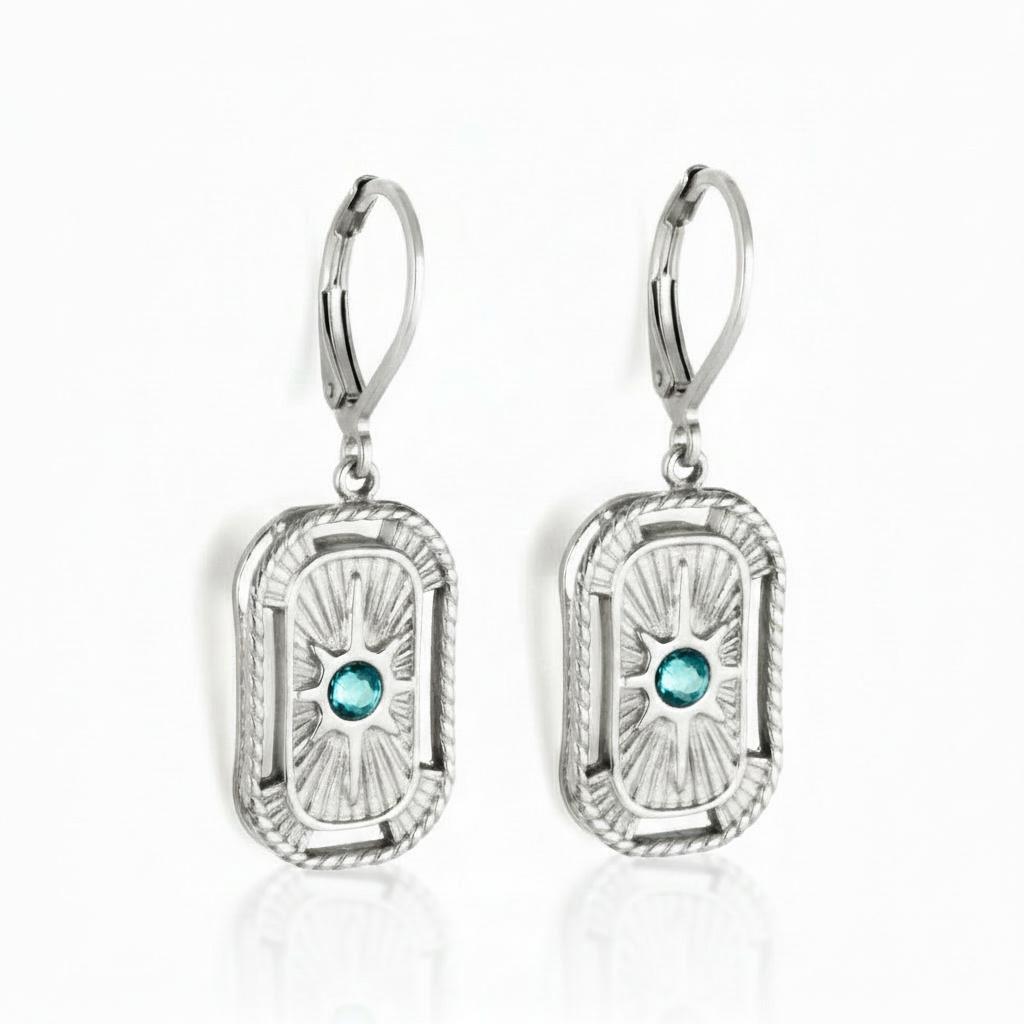 Blue Stone Hoop Earrings