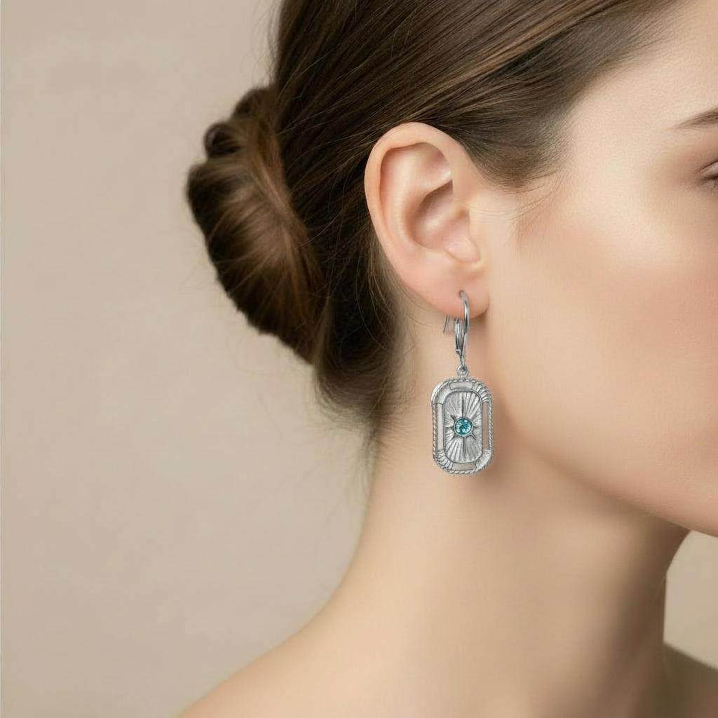 Blue Stone Hoop Earrings