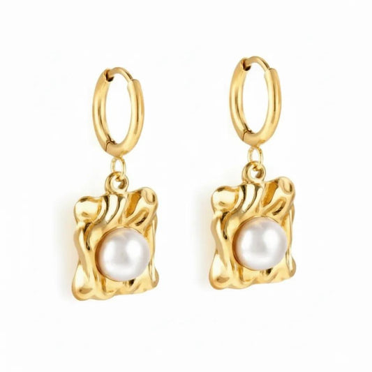 Rectangular Pearl Hoop Earrings