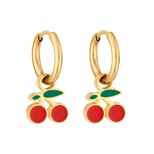 Red Cherry Hoop Earrings